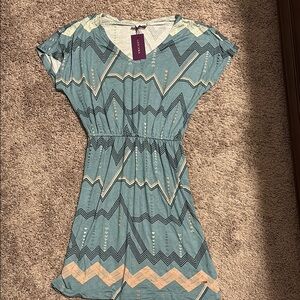 Blue Raglan Sleeve Mini Sundress